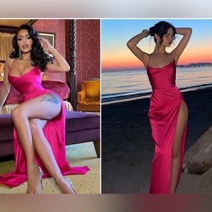 Annika Satin Maxi Dress - Hot Pink